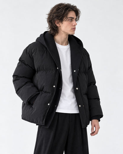 Belted Snap-Front Puffer Jacket