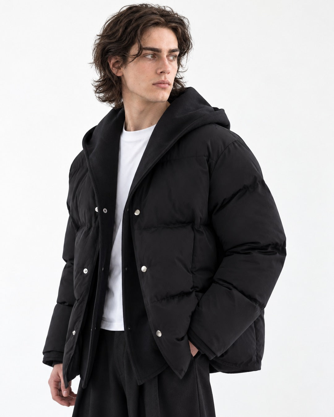 Belted Snap-Front Puffer Jacket