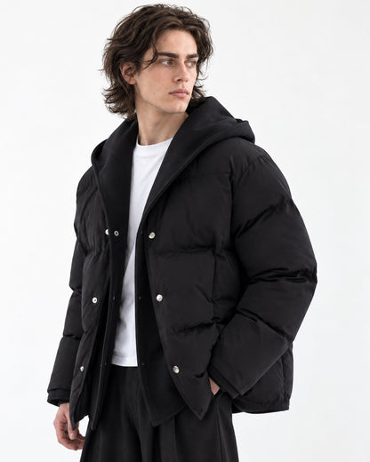 Belted Snap-Front Puffer Jacket