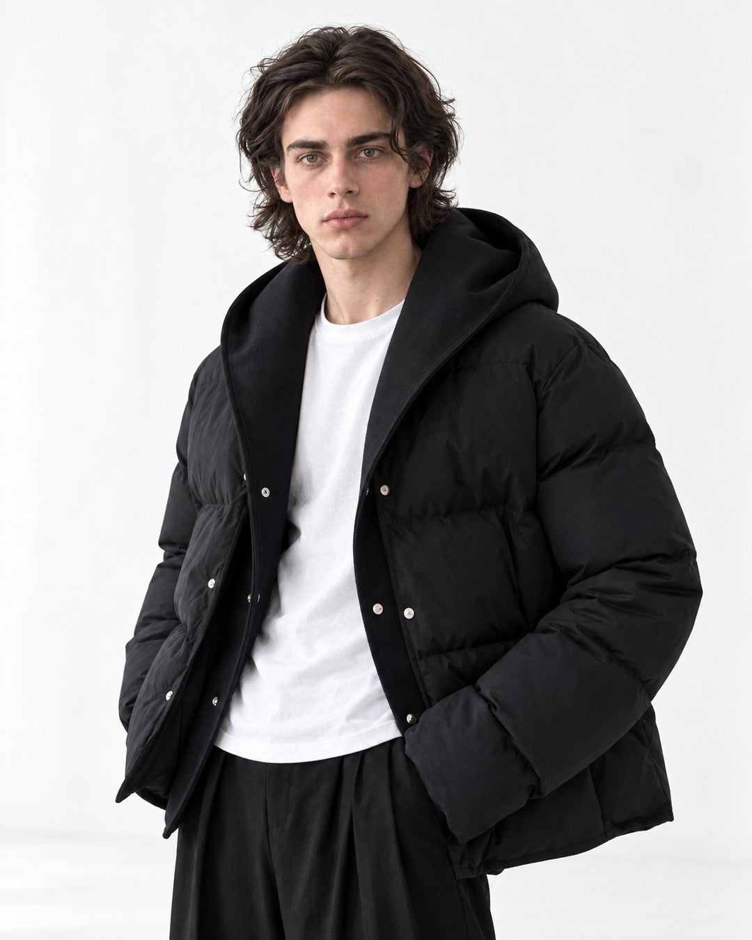 Belted Snap-Front Puffer Jacket