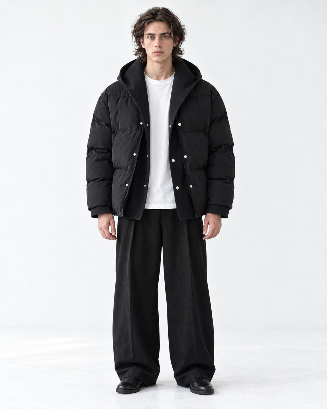 Belted Snap-Front Puffer Jacket