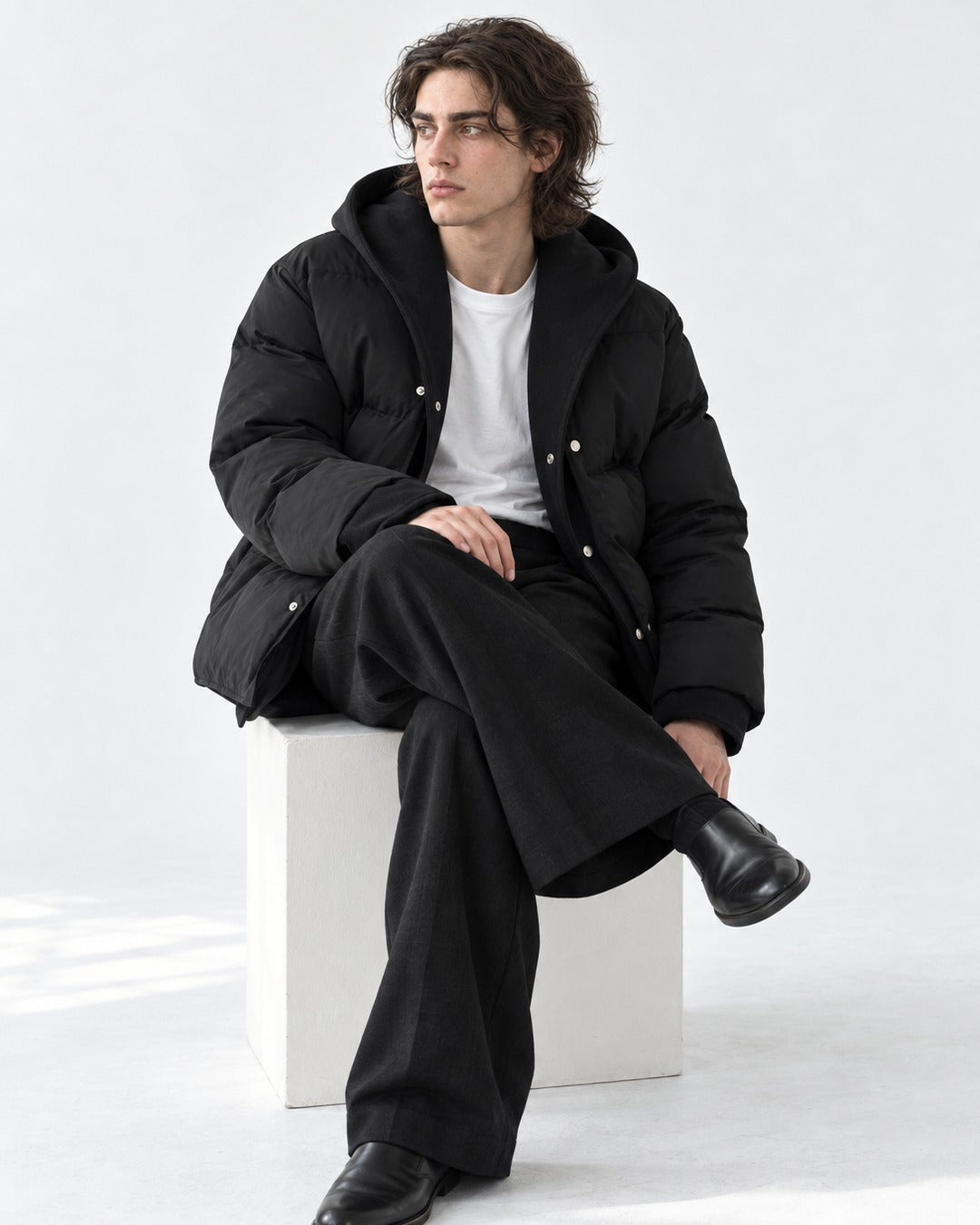Belted Snap-Front Puffer Jacket