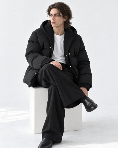 Belted Snap-Front Puffer Jacket