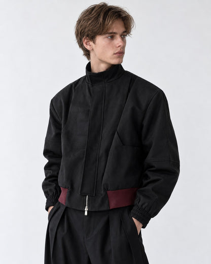 Asymmetric Zip Stand-Collar Cropped Bomber Jacket