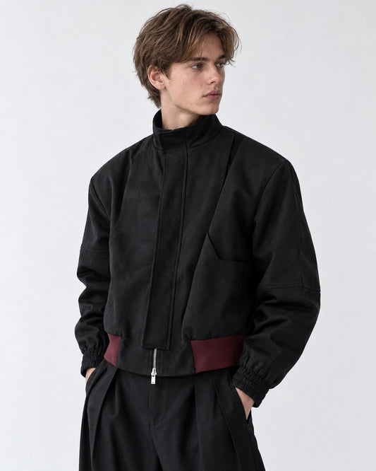 Asymmetric Zip Stand-Collar Cropped Bomber Jacket