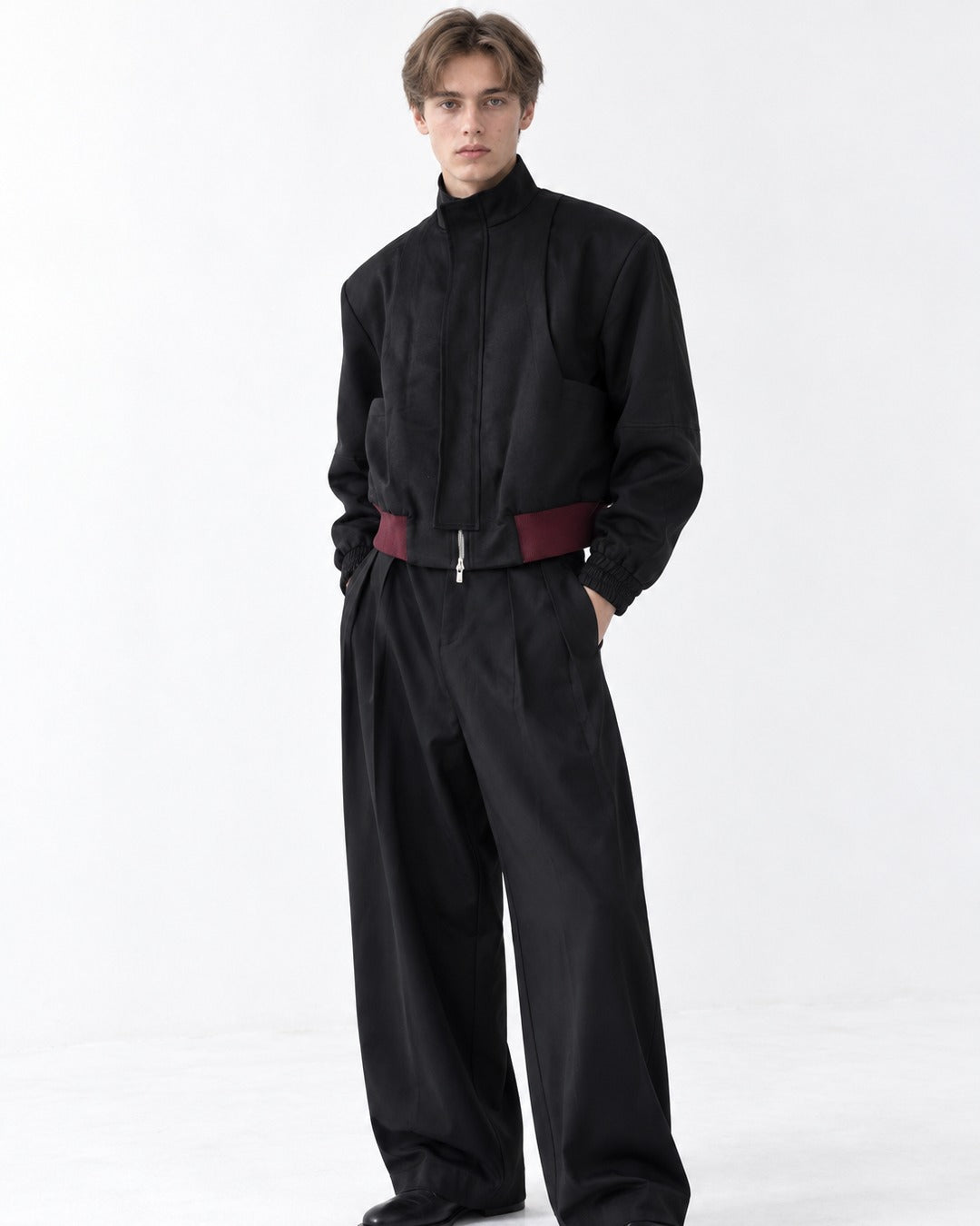 Asymmetric Zip Stand-Collar Cropped Bomber Jacket