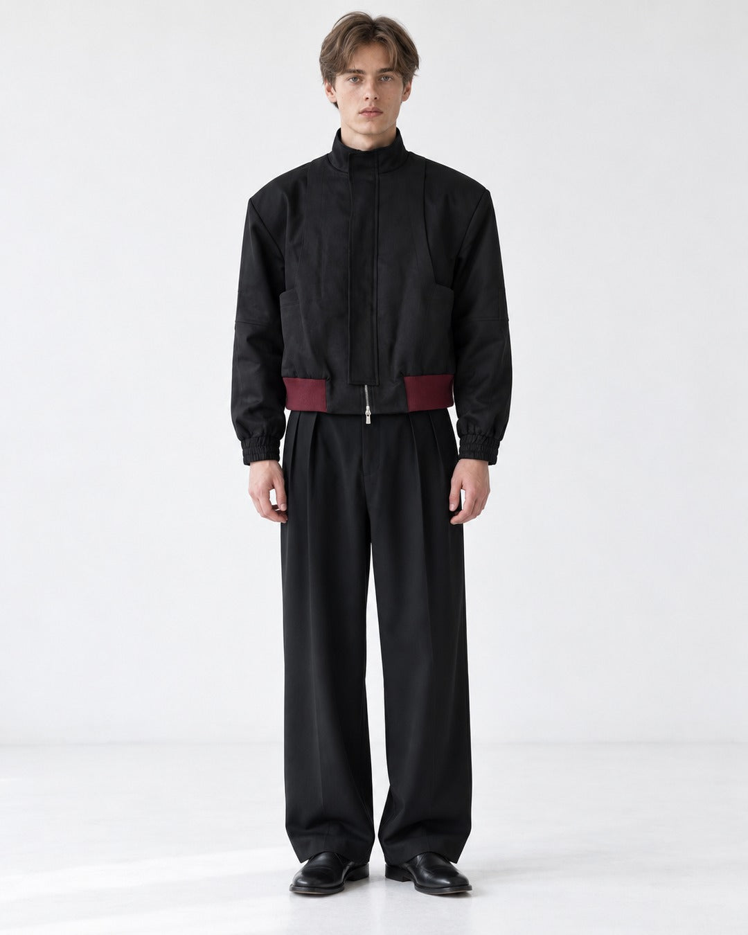 Asymmetric Zip Stand-Collar Cropped Bomber Jacket