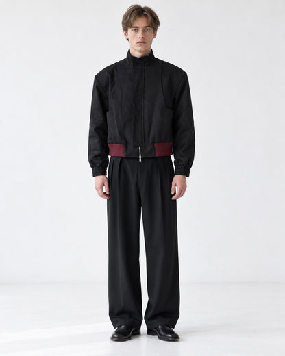 Asymmetric Zip Stand-Collar Cropped Bomber Jacket