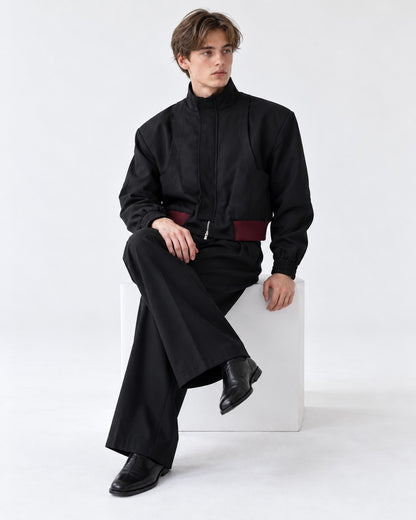 Asymmetric Zip Stand-Collar Cropped Bomber Jacket