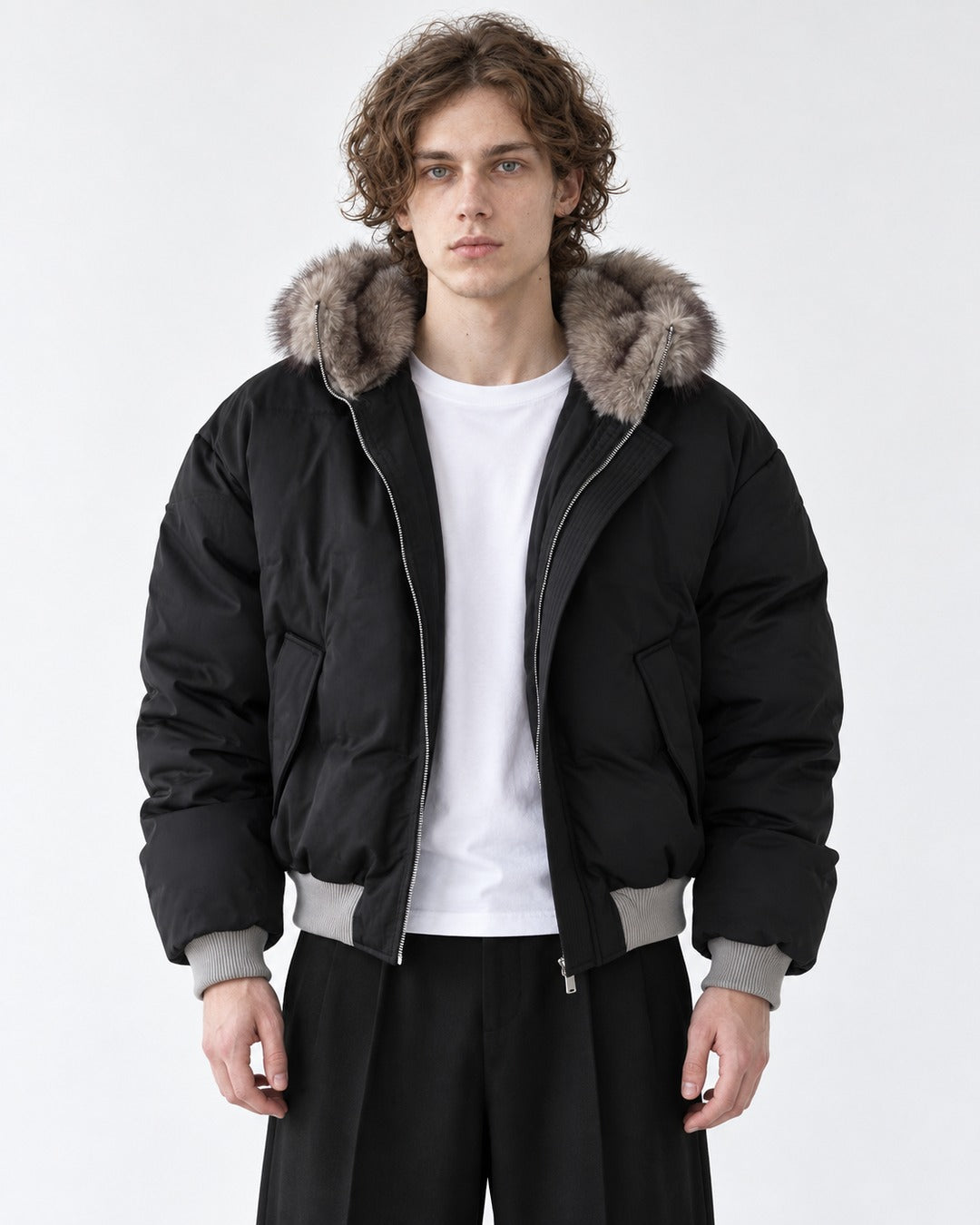 Ribbed-Trim Hooded Quilted Jacket