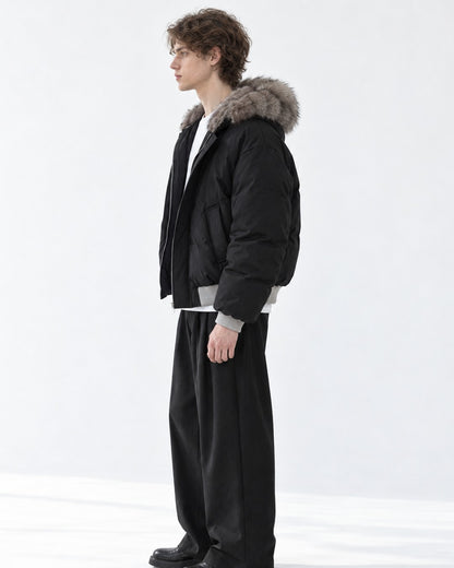 Ribbed-Trim Hooded Quilted Jacket