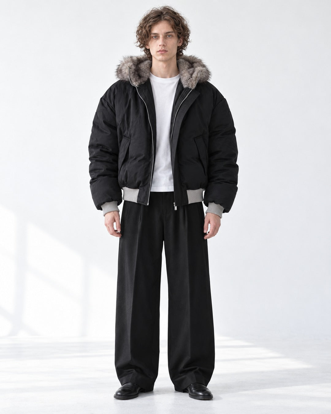 Ribbed-Trim Hooded Quilted Jacket
