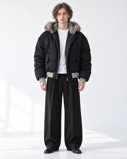 Ribbed-Trim Hooded Quilted Jacket