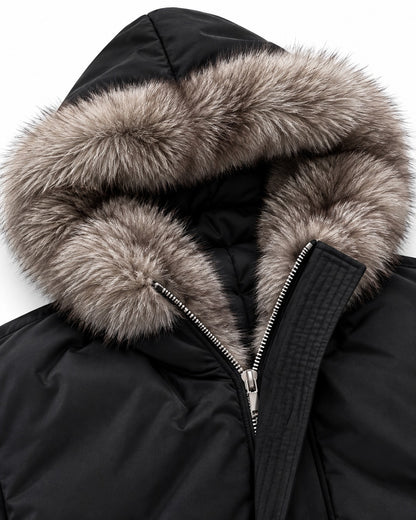 Ribbed-Trim Hooded Quilted Jacket