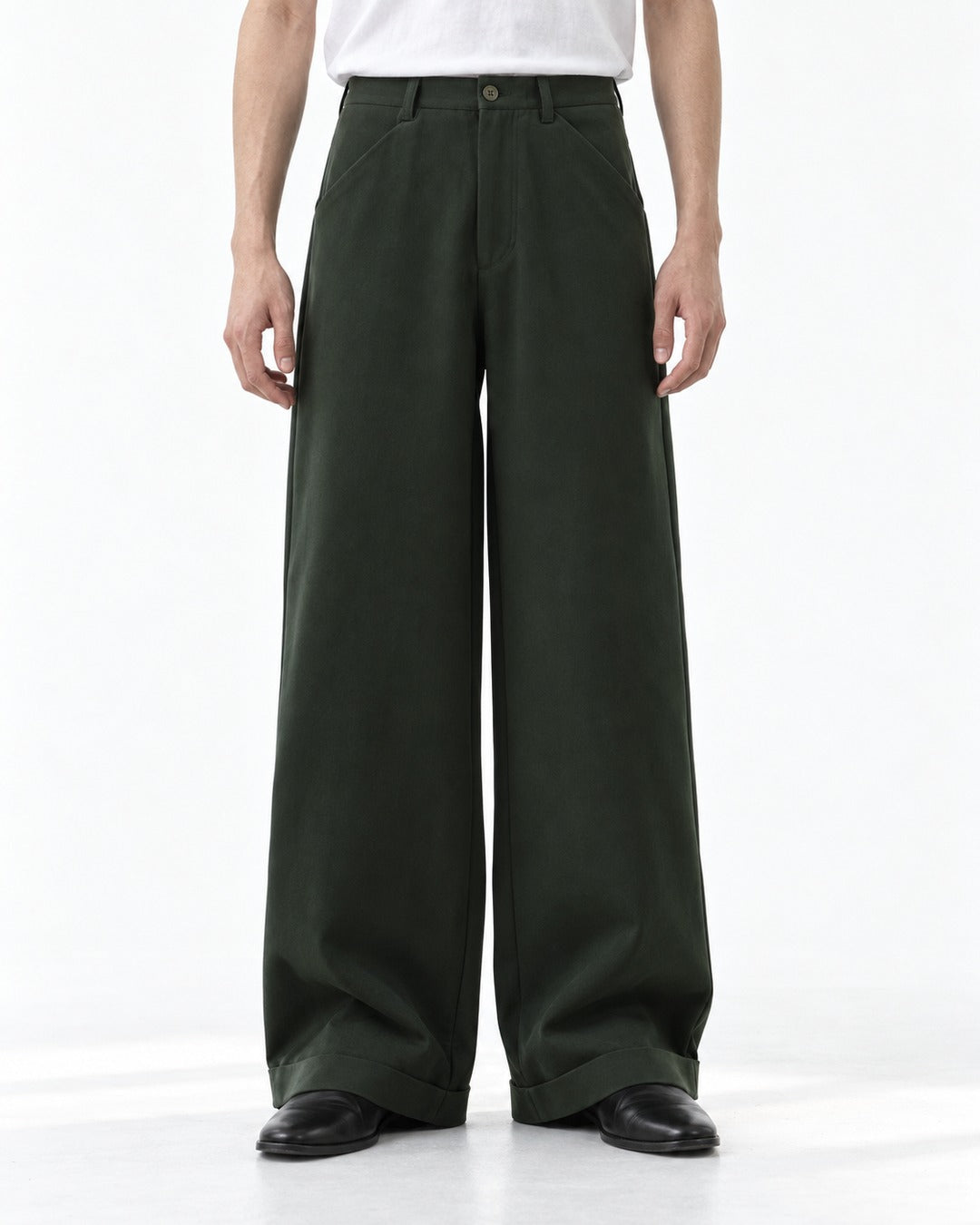Cuffed Hem Wide-Leg Trousers