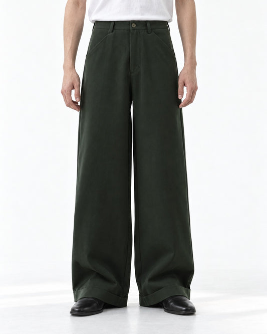 Cuffed Hem Wide-Leg Trousers