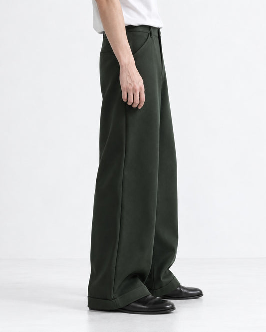 Cuffed Hem Wide-Leg Trousers