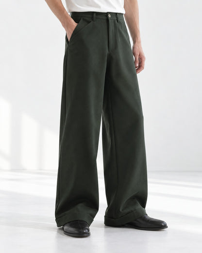 Cuffed Hem Wide-Leg Trousers