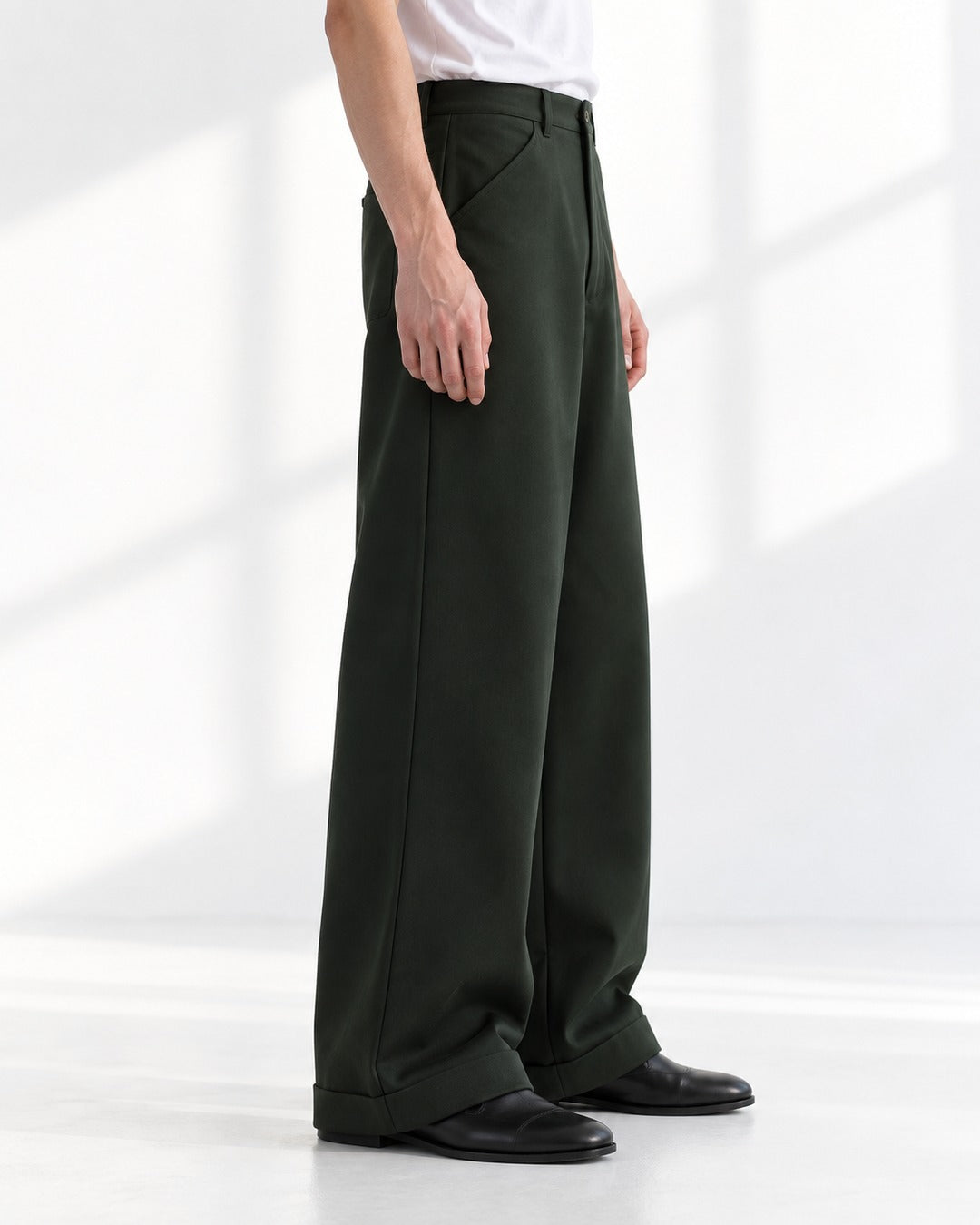 Cuffed Hem Wide-Leg Trousers