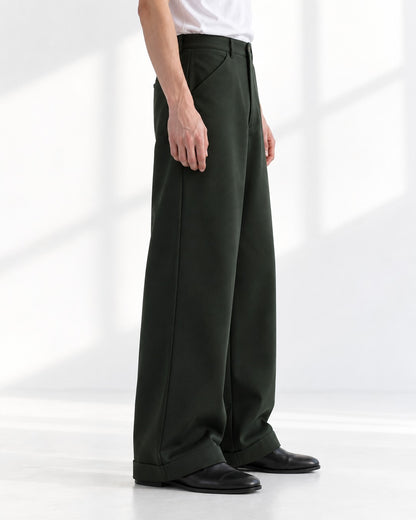 Cuffed Hem Wide-Leg Trousers