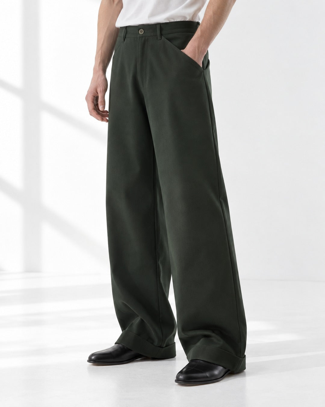 Cuffed Hem Wide-Leg Trousers