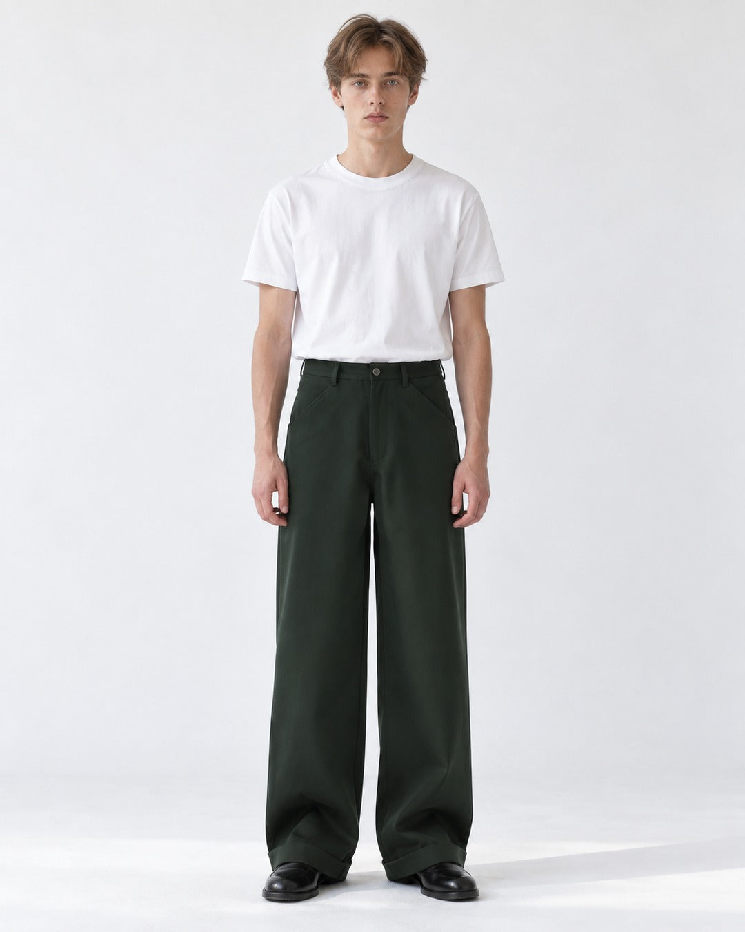 Cuffed Hem Wide-Leg Trousers