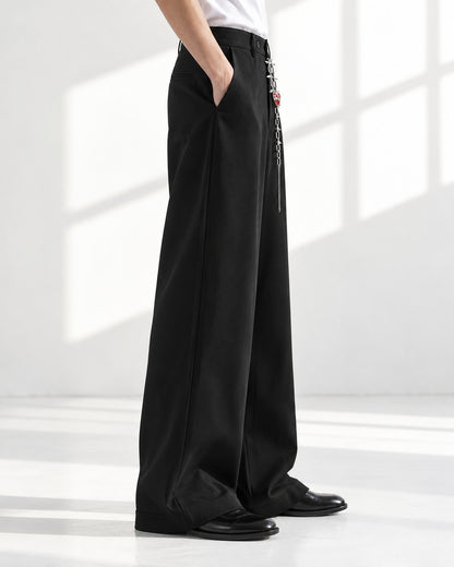 Chain-Charm Pleated Wide-Leg Trousers
