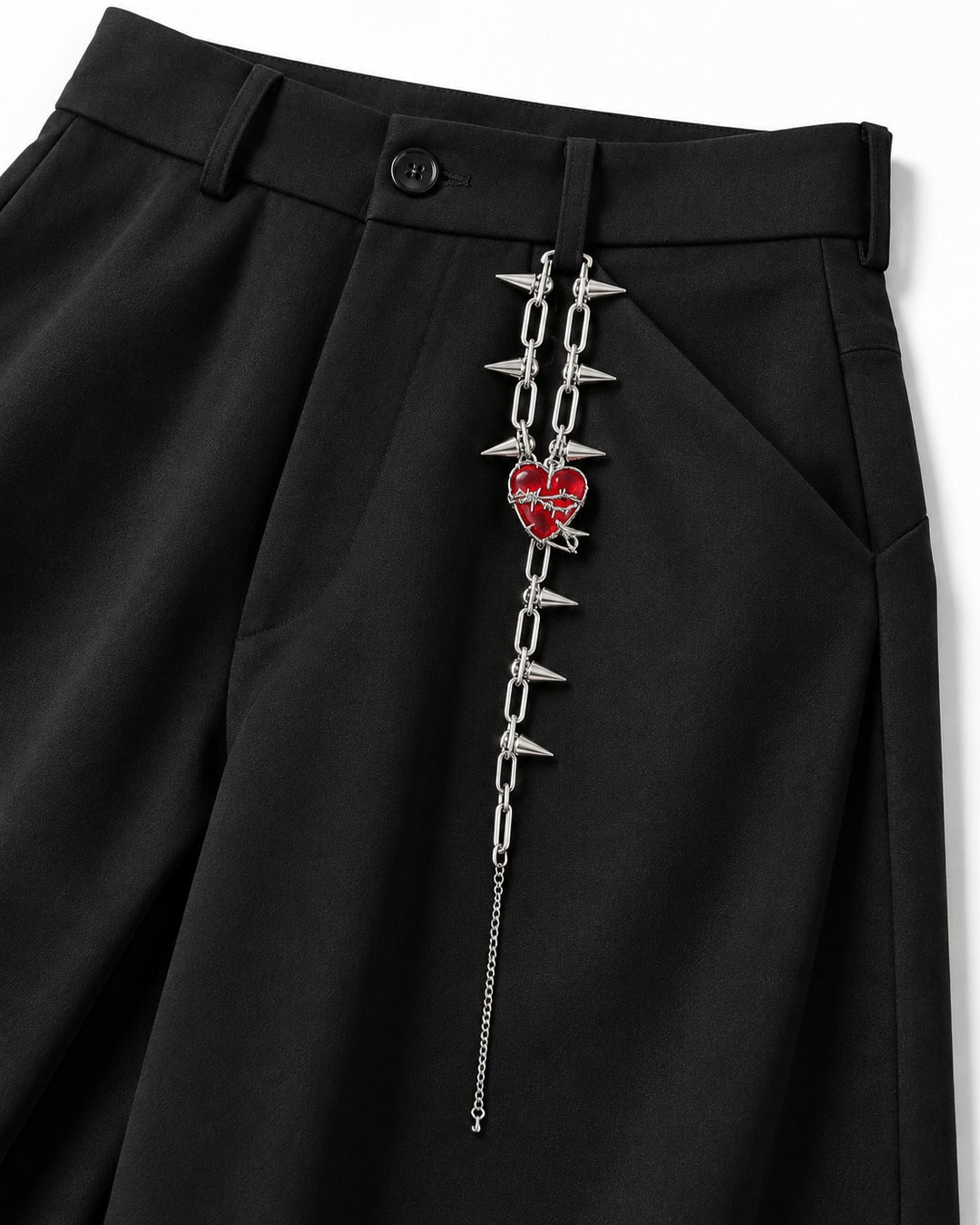 Chain-Charm Pleated Wide-Leg Trousers