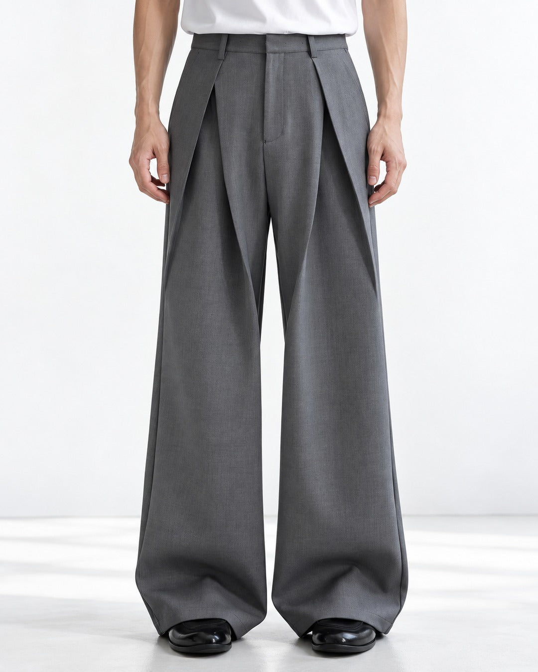 Multi-Fold Origami Wide-Leg Trousers