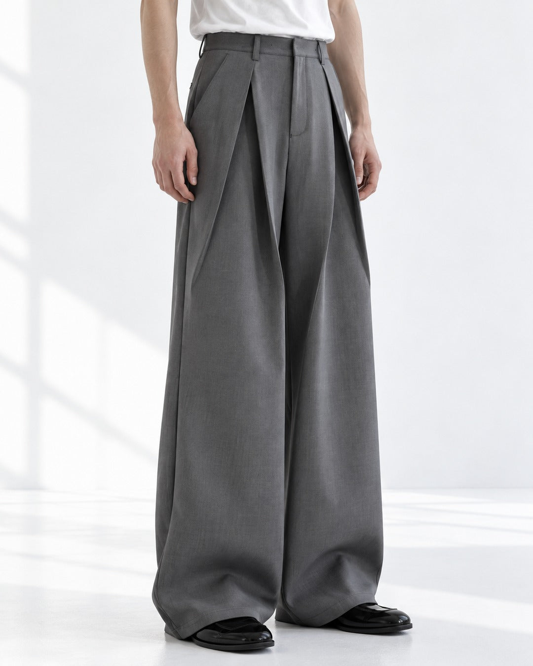 Multi-Fold Origami Wide-Leg Trousers