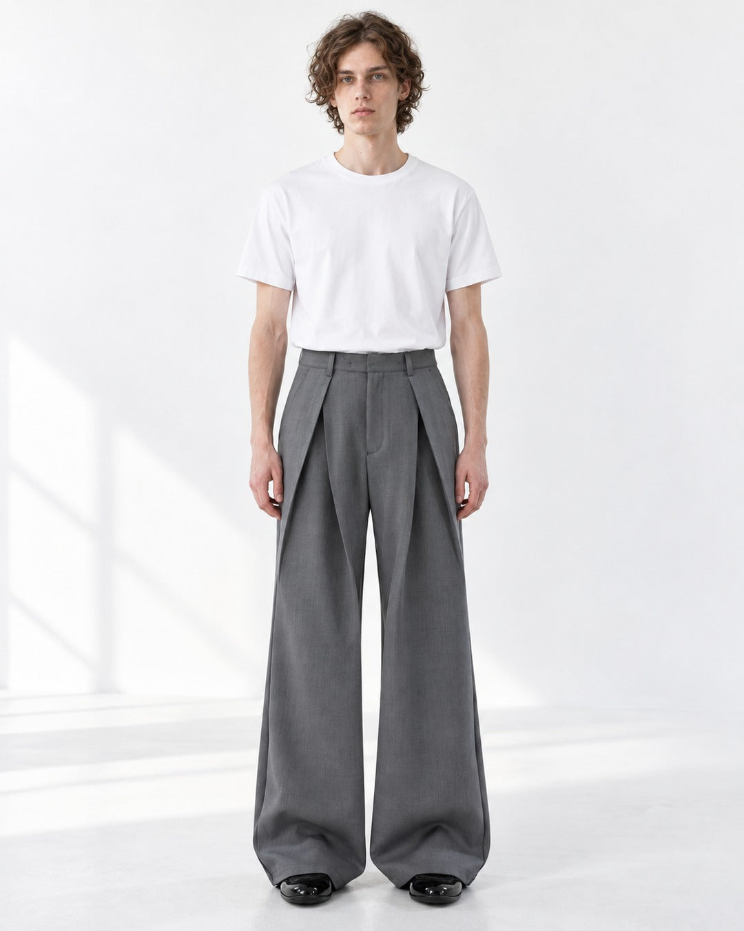Multi-Fold Origami Wide-Leg Trousers