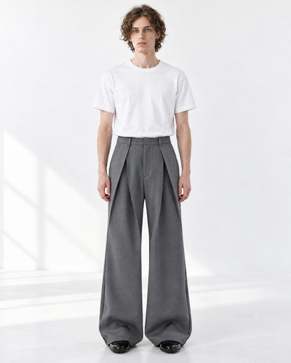 Multi-Fold Origami Wide-Leg Trousers