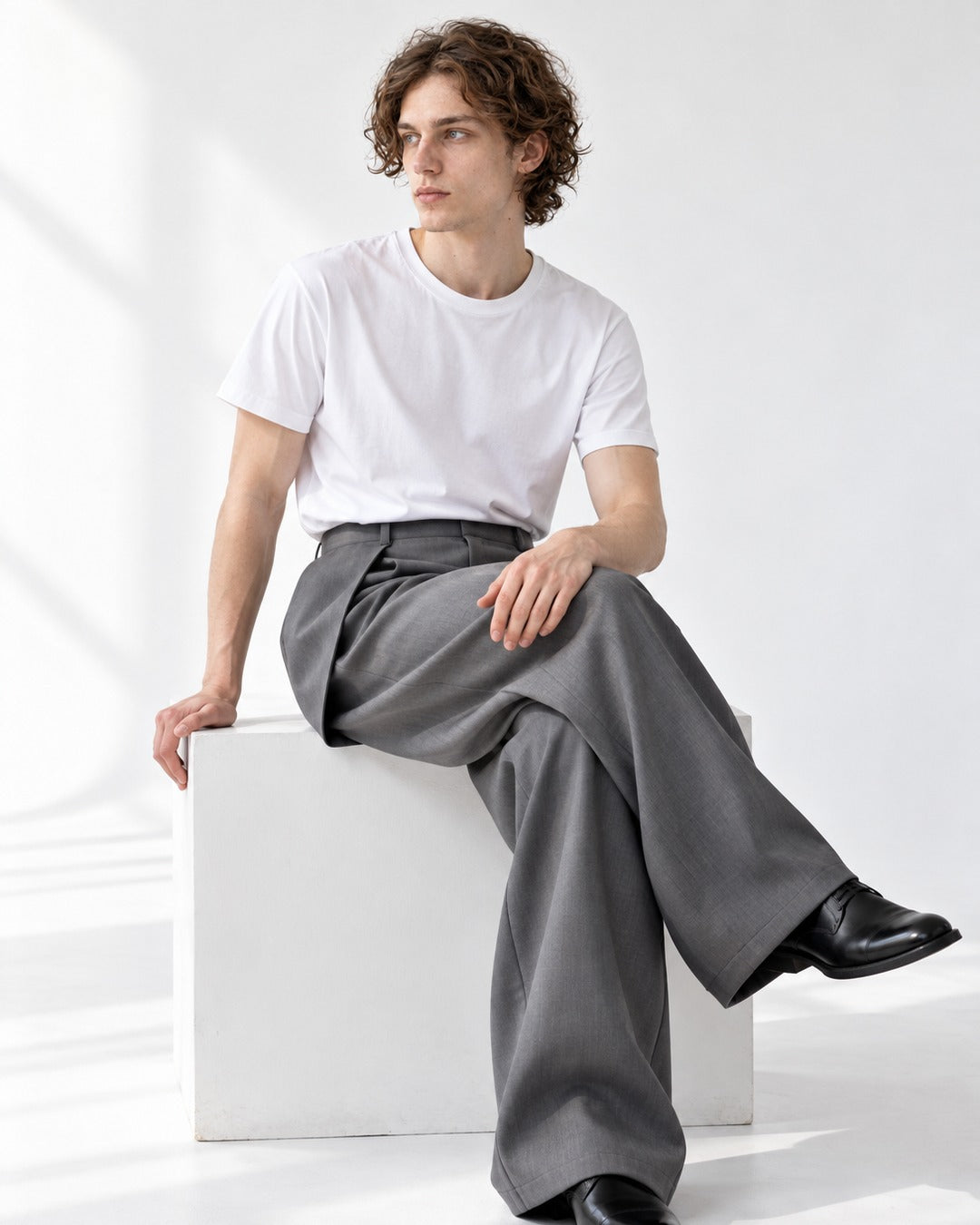 Multi-Fold Origami Wide-Leg Trousers