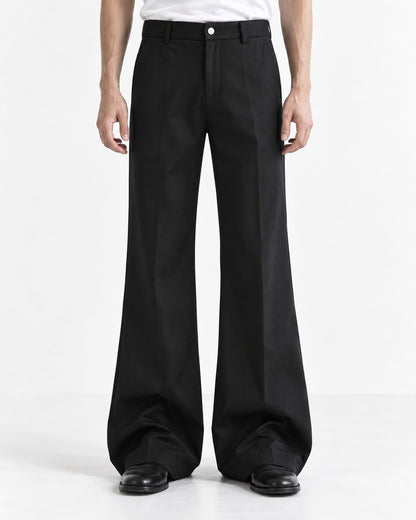 Snap-Front Flared Trousers with Stacked Hem