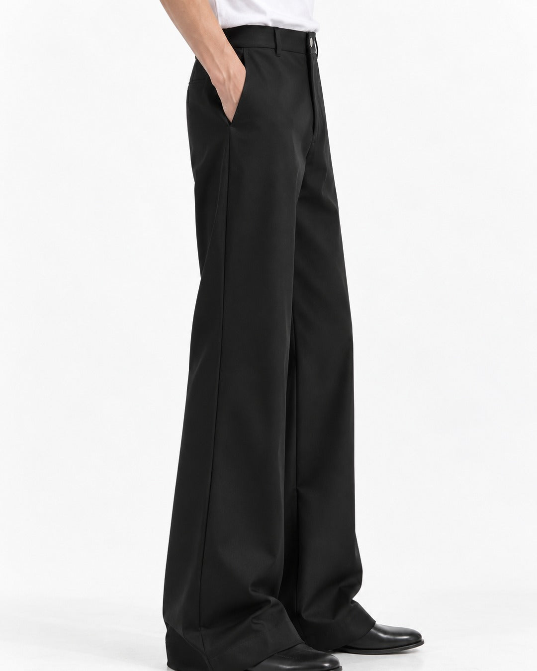 Snap-Front Flared Trousers with Stacked Hem
