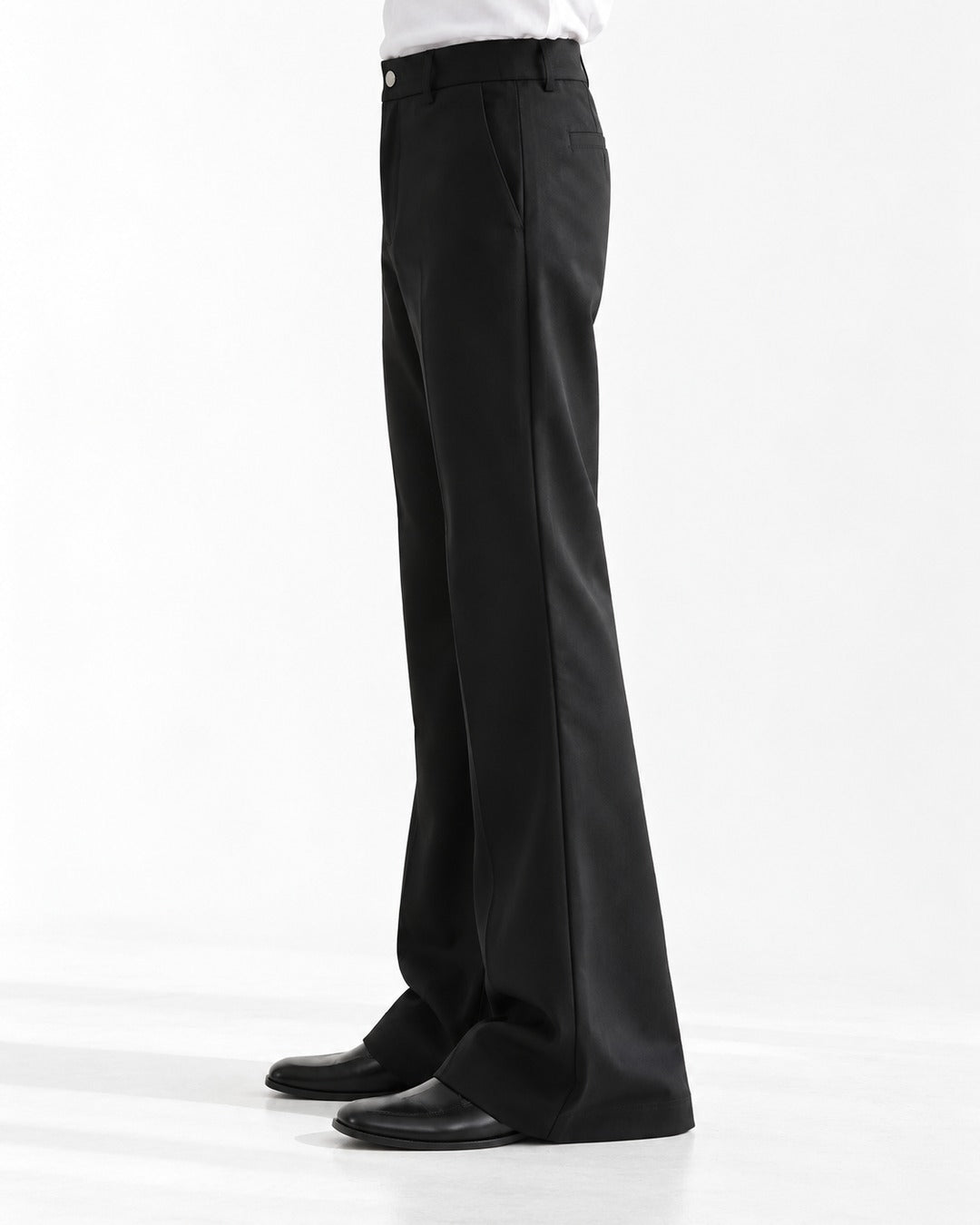 Snap-Front Flared Trousers with Stacked Hem