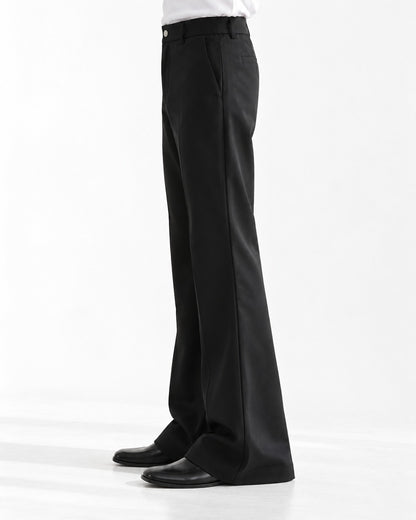 Snap-Front Flared Trousers with Stacked Hem
