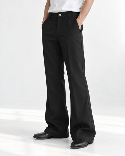 Snap-Front Flared Trousers with Stacked Hem