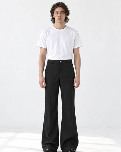 Snap-Front Flared Trousers with Stacked Hem