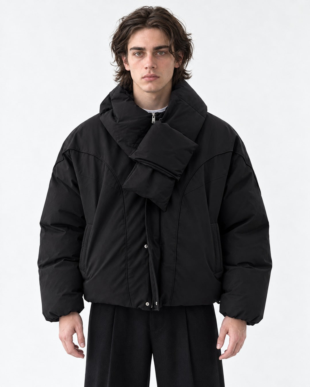 Wrap-Scarf Puffer Jacket