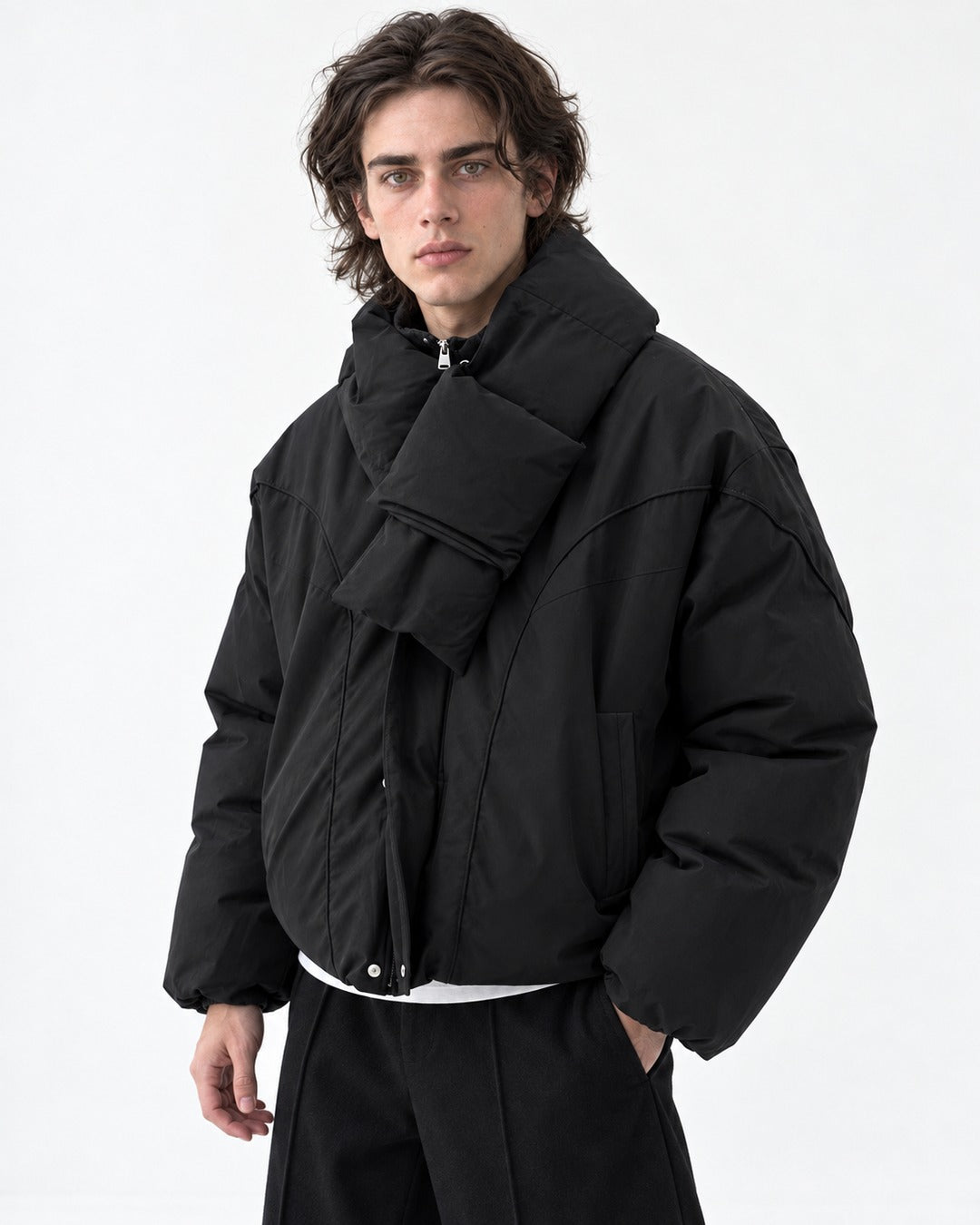 Wrap-Scarf Puffer Jacket