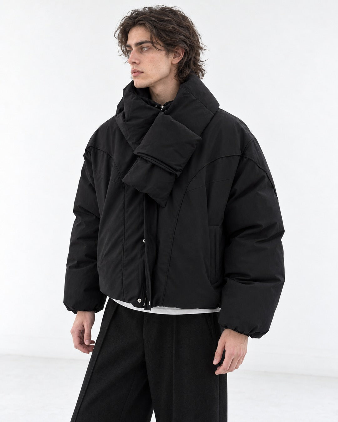 Wrap-Scarf Puffer Jacket