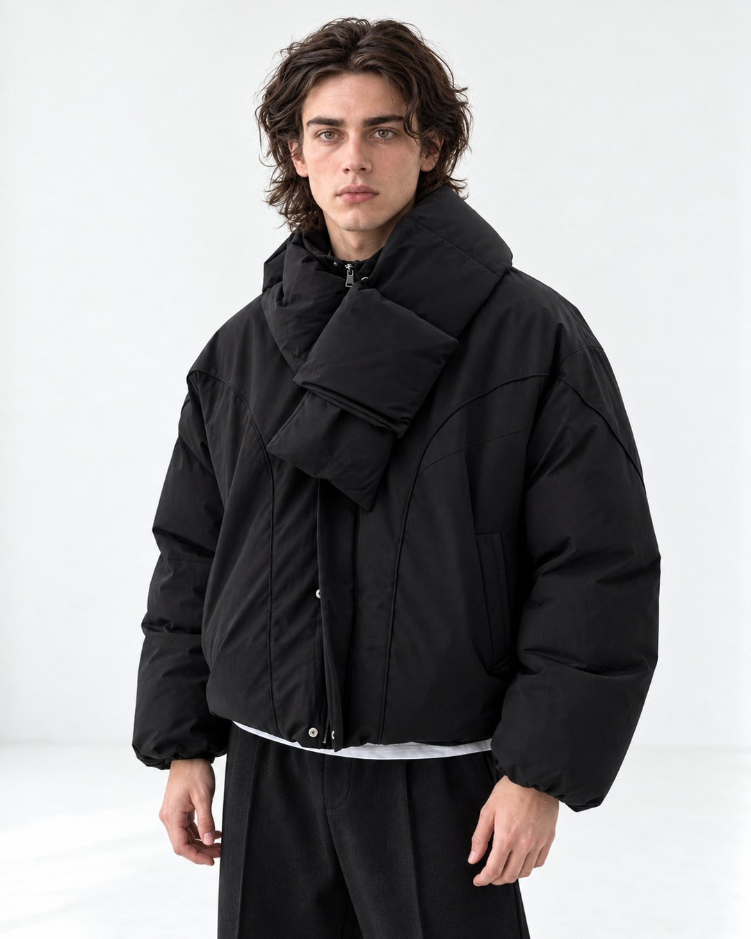 Wrap-Scarf Puffer Jacket