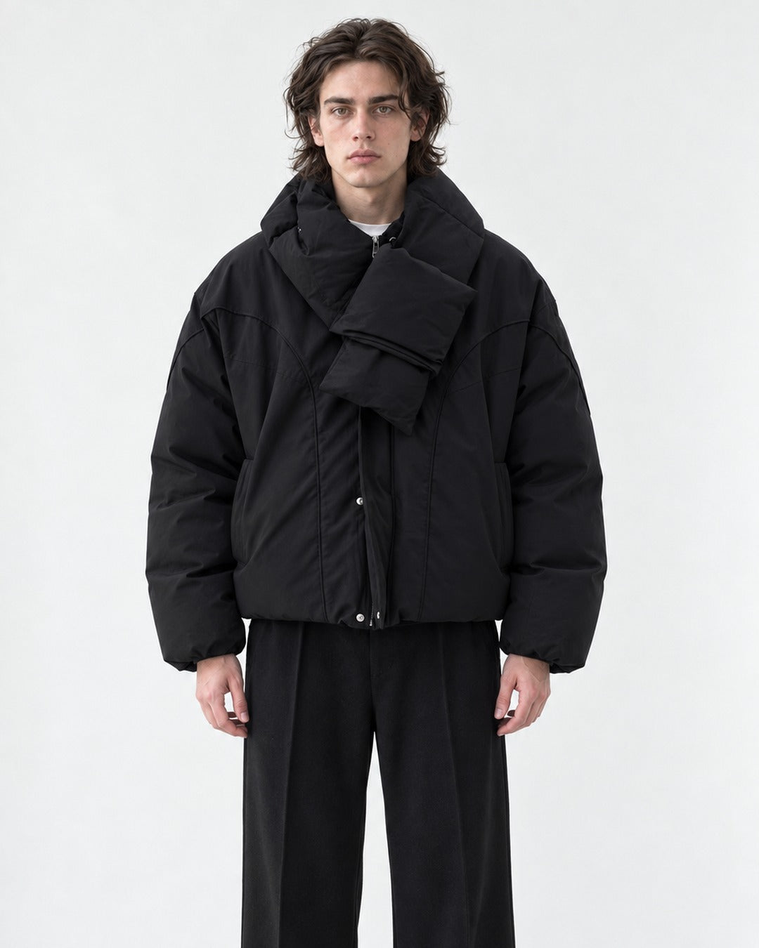 Wrap-Scarf Puffer Jacket