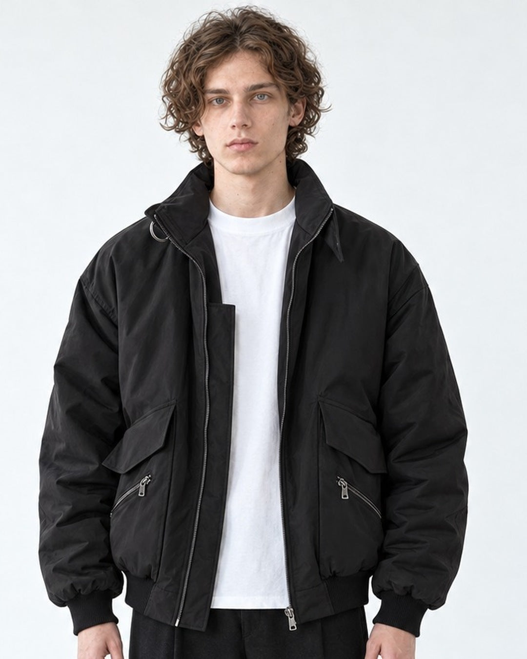 Stand-Collar Zip-Pocket Jacket