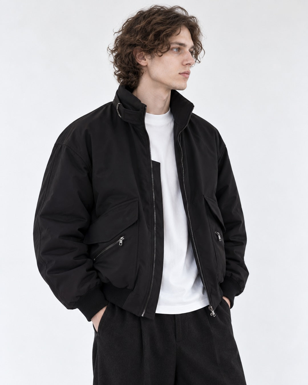 Stand-Collar Zip-Pocket Jacket