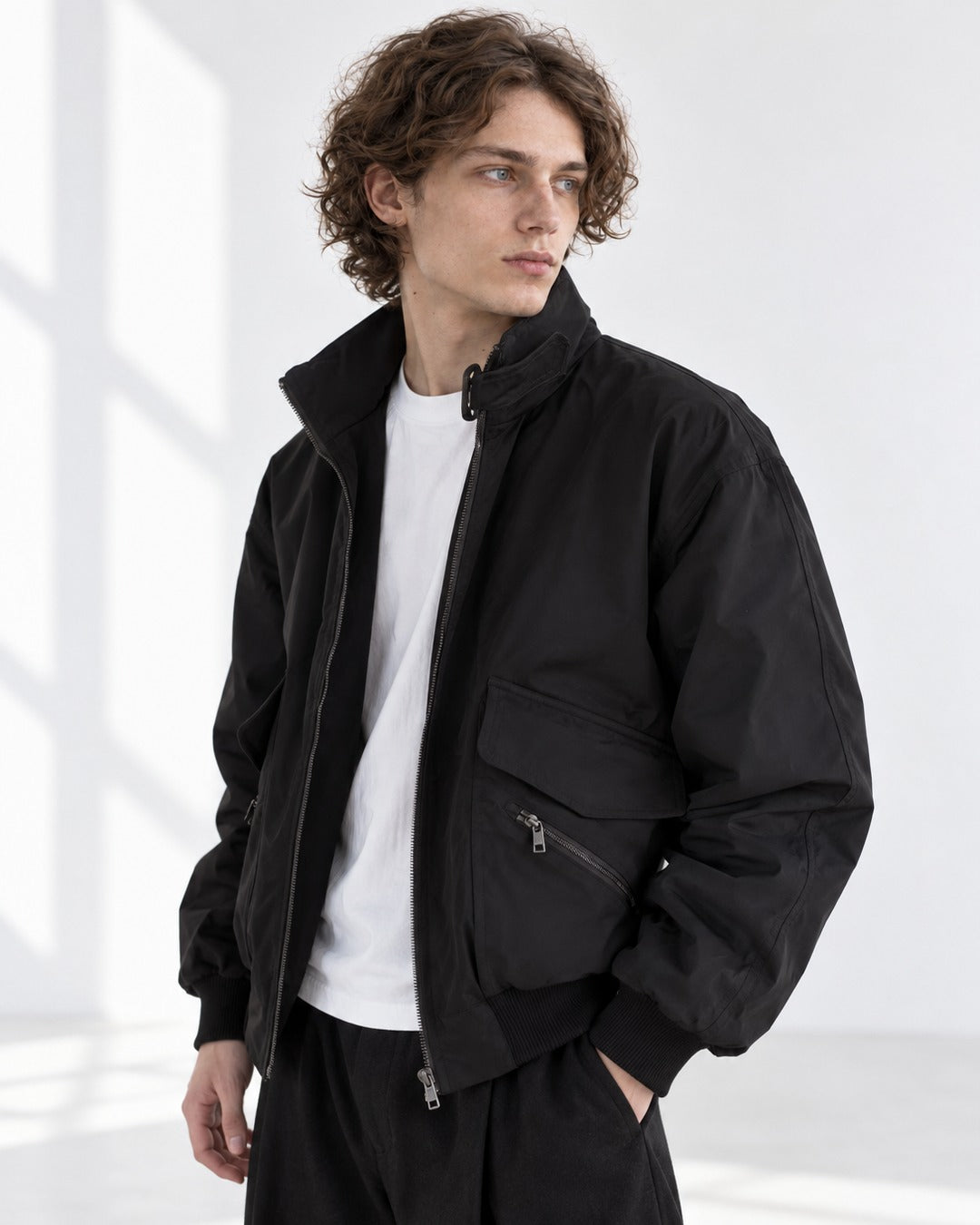 Stand-Collar Zip-Pocket Jacket
