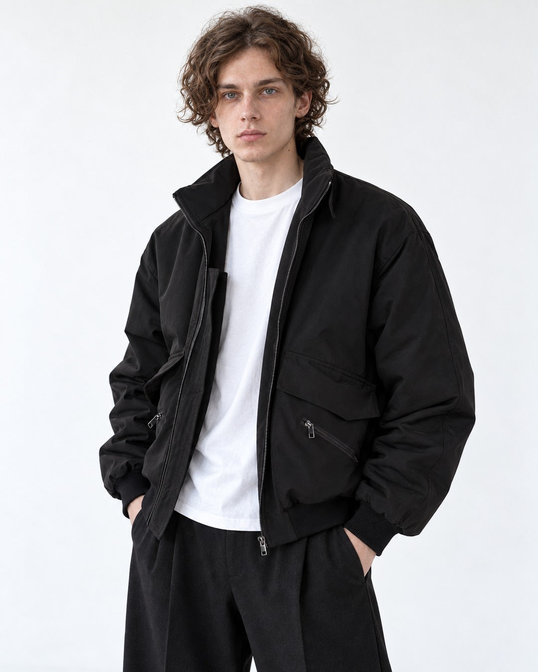 Stand-Collar Zip-Pocket Jacket