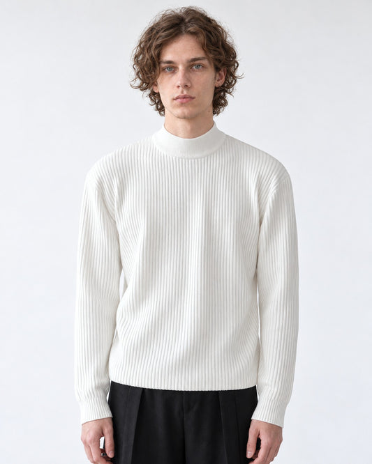 Ribbed Mock-Collar Knit Sweater