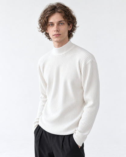 Ribbed Mock-Collar Knit Sweater